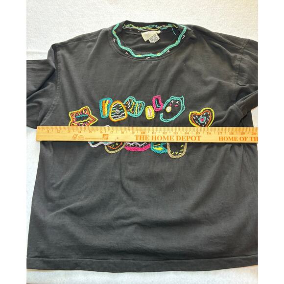 Vintage Friday Embroidered Fiesta Themed Black Top Size One Size - Picture 6 of 8